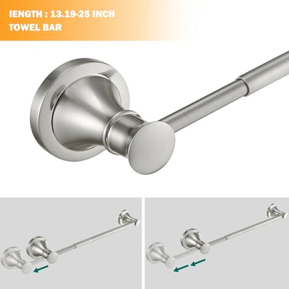 Hoimpro Brushed Nickel 4-Piece Bathroom Bath Set, Wall Mount Bathroom Hardware Fixture (Adjustable Towel Bar Rack, Towel Ring Holder, Paper Towel Holder, Double Towel Hook), Bathroom Accessories - color: Brushed Nickel
