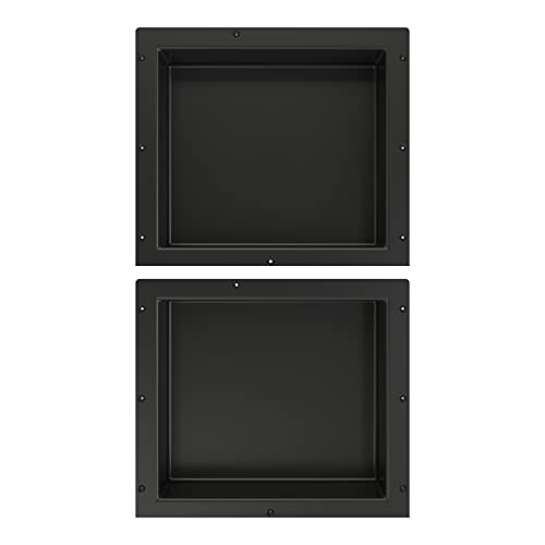 Tile Redi USA RND1614S-14 Niche Double Recessed Shower Shelf, Two Shelves, 28" H X 16" W, Black - size: 28" H X 16" W, style: 2 Shelves