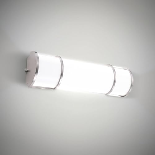 ASD LED 18" Vanity Flush Mount Light Fixture, Linear Bathroom Lighting Bar | 3CCT, Dimmable, ETL Listed | 20W 2300LM 3000-5000K 100-277V | Long Tube Bath Wall Sconce Over Mirror | Nickel - color: Brushed Nickel | Half Cylinder, size: 277V | 18 Inch (1pk)