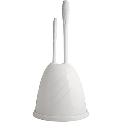 PlumbCraft Heavy-Duty Plunger, Toilet Brush, and Caddy 7506400, Versatile Bathroom Accessory Set and Apartment Must-Have, Toilet Plunger and Brush Set with Durable Hiding Caddy for Sanitary Storage