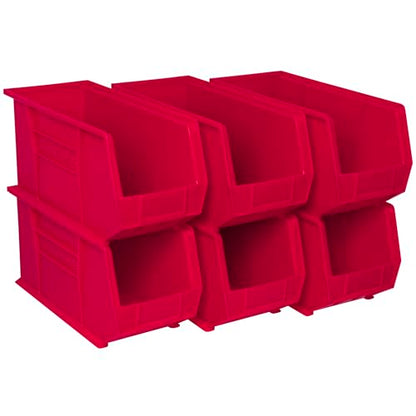 Akro-Mils 30265 AkroBins Plastic Storage Bins, 18"x8.25"x9", Red, 6-Pack | Space-Saving Stackable Bins for Garage, Pantry, Craft Organization - color: Red