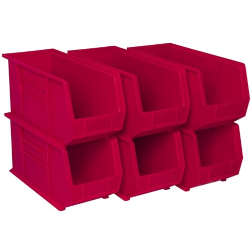 Akro-Mils 30265 AkroBins Plastic Storage Bins, 18"x8.25"x9", Red, 6-Pack | Space-Saving Stackable Bins for Garage, Pantry, Craft Organization - color: Red
