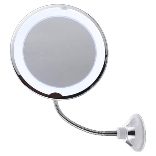 ARTIBETTER Rotating Cosmetic Mirror with Suction Cup, 10x Magnifying LED Lighted Tabletop Mirror for Bathroom and Travel Use