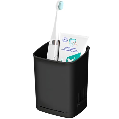 Toothbrush Holder Cup Wall Mounted Drill-Free for Bathroom Shower Electric Toothbrush Toothpaste Razor Holder Removable Waterproof Sturdy Self Draining, Tableware Holder for Kitchen(1pcs&Black) - color: Black-1pcs