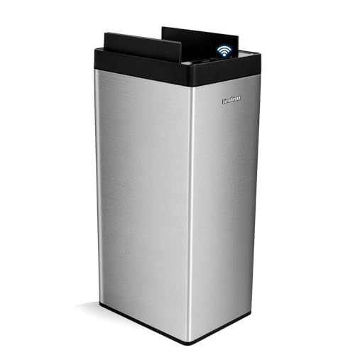 Kitchen Trash Can with Air-Press Bag Expander – 8 Gallon Smart Matte Stainless Steel Bin with Motion Sensor Butterfly Lid for Home, Living Room, Bedroom, RV - size: 8 Gallon-M
