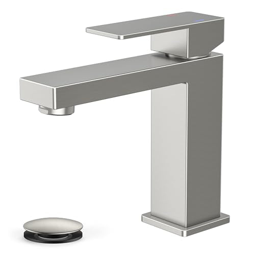 FORIOUS Bathroom Faucet 1 Hole, Single Handle Vanity Faucets Brushed Nickel | For 1 or 3 Hole 4 Inch Centerset Sink, with Pop-up Drain, NSF61 Certificate, Single Handle Faucet for Sink Vanity RV Restroom - color: Stainless Steel, size: Short