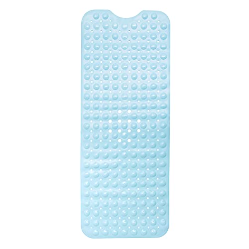 ENKOSI Non-Slip Bath & Shower Mat 40x16 Extra Long, Suction & Drain Holes | Light Blue color; Durable PVC; 40x16 in, Light Blue - color: Light Blue
