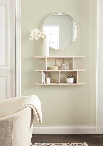 Kate and Laurel Madero Transitional Solid Wood Wall Shelf, 30 x 6 x 17, Whitewash, Modern Small Ladder Shelf for Use as Living Room Display Shelf or Over Toilet Storage Shelf - color: White