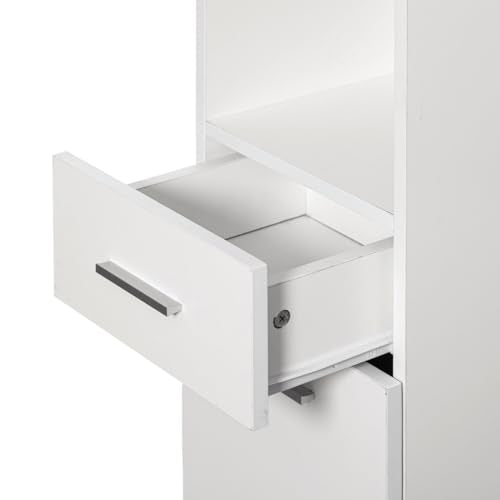 71.5 Inches Tall Thin Corner Shelf Floor Cabinet with 2 Doors, 1 Drawer, Freestanding Linen Tower Cabinet - Perfect for Bathroom, Living Room, Kitchen or Home Office, White