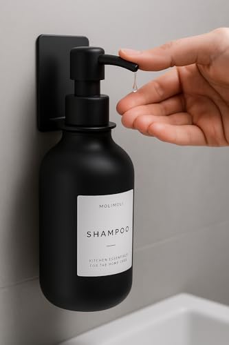 Molimoli Soap Dispenser, Bathroom Soap Dispenser Set, Glass Dispenser, Soap Dispenser for Kitchen, Kitchen Soap Dispenser Pump, 500ml/16.9 Oz, Set of 3, Black