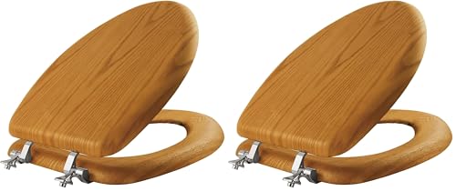 Mayfair Natural Oak Veneer Toilet Seat with Chrome Hinges, Elongated, Wood (Pack of 2) - size: Elongated (Pack of 2)