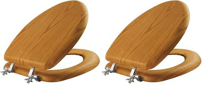 Mayfair Natural Oak Veneer Toilet Seat with Chrome Hinges, Elongated, Wood (Pack of 2) - size: Elongated (Pack of 2)