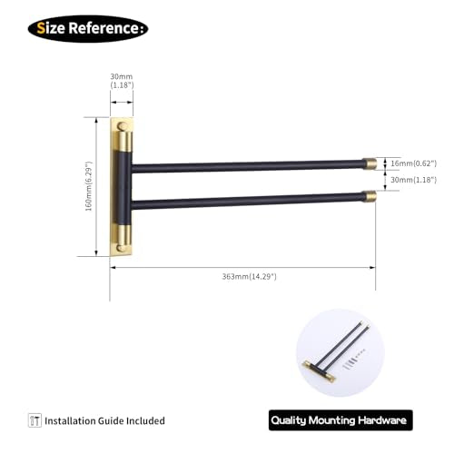 GERZWY Bathroom Swing Arm Towel Bars 2-Arm Wall Mount Stainless Steel Bath Towel Rack Hanger Towel Holder Organizer (Black & Gold) HYG02-BD - color: Black & Gold