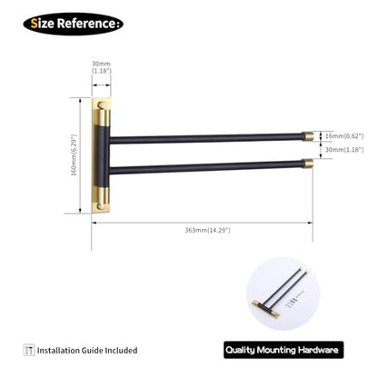 GERZWY Bathroom Swing Arm Towel Bars 2-Arm Wall Mount Stainless Steel Bath Towel Rack Hanger Towel Holder Organizer (Black & Gold) HYG02-BD - color: Black & Gold