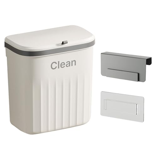 Wall Mounted Trash Can Bin with Lid Waste Bin 8.5/12L Kitchen Hanging Trash Bin Garbage Recycle Dustbin Rubbish Bins Garbage Basket for Bathroom, White, large