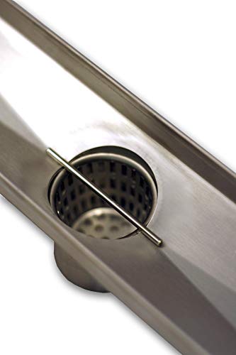 ZA Linear Shower Drain - 70 Inch Brick Pattern - Brushed Stainless Steel - Hair Strainer - Leveling Feet - Threaded Adapter - Sleek and Modern Design - size: 70 inch