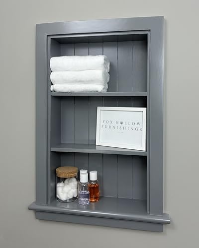 14x24 Aiden Recessed Wall Niche Medicine Cabinet Replacement, in The Wall Bathroom Cabinet Insert Shelf/Shelves, Made in North America, Real Wood, NO MDF, Beadboard, Dark Gray - color: Dark Gray, size: 14x24
