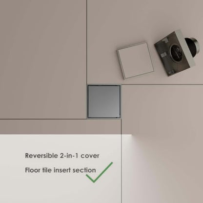 Sunrosa 6 Inch Square Shower Drain, Polished Chrome, 304 Stainless Steel | Reversible Tile-insert Cover, For Bathroom Renovatio, Press-to-lift Cover Design, One-piece Bent Design - color: Polished Chrome, size: 6"×6"