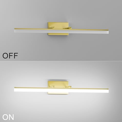 Aipsun 31.5inch Brushed Brass Bathroom Vanity Light Fixtures Modern LED Light Fixtures Gold Vanity Lighing for Bathroom Wall Fixtures 5500K - color: Brushed Gold, size: 31.5 in
