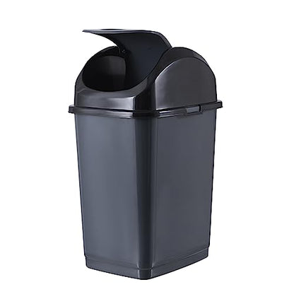 Superio Small 2.5 Gallon Plastic Trash Can with Swing Top Lid, Compact Slim Waste Bin for Under Desk, Office, Bedroom, Bathroom, Dorm Room, 10 Qt. Portable Garbage Can (Dark Grey, 2 Pack) - size: 2.5 Gallon, style: 2 Pack