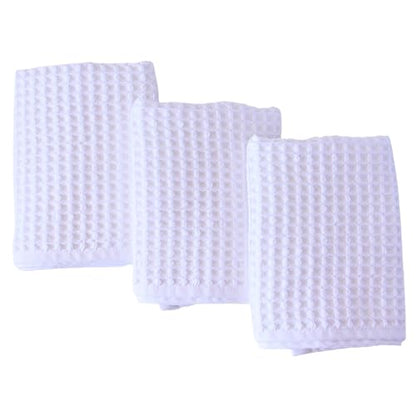 PÜSKÜL Natural 100% Turkish Cotton Waffle Kitchen and Hand Towels, 3-Piece | White, 32x16" Large, Premium 3D Honeycomb Weave Soft Absorbent Quick-Dry Lint-Free Dish Towel, Oeko-Tex Made in Turkey - color: White, size: Kitchen & Hand Towels Pack of 3
