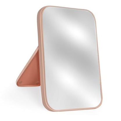 8-Inch Table Desk Vanity Makeup Mirror, Simple Portable Travel Mirror with Stand, Standing and Wall Hanging Dual-use, Pink - color: Pink