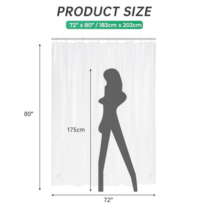 AmazerBath Long Shower Curtain 80 Inches Clear Shower Curtain Plastic Premium PEVA, Heavy Duty 8G Weighted Shower Curtains for Bathroom with 3 Big Stones and 12 Grommets, 72x80 Inches - color: 8g Clear, size: 72"W x 80"L (Pack of 1)