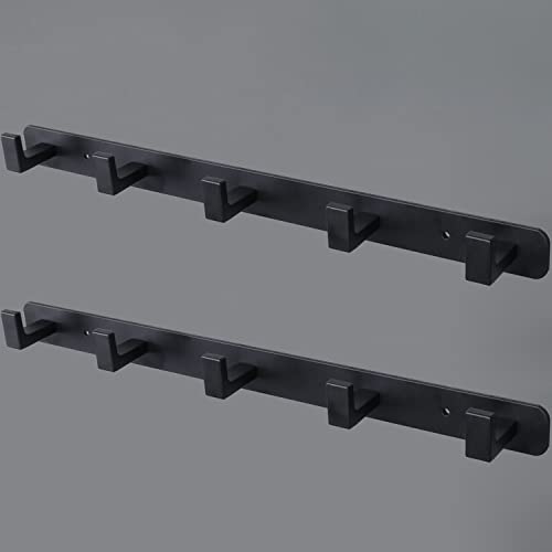 Coat Rack, Heavy Duty Stainless Steel 5 Tri Coat Hook Hanger, Wall Mounted Wall Hooks, Rustic Clothes Hook/Key Hook Rail for Bathroom Kitchen Entryway(2 Pack, 5 Hook Black) - color: Black, size: 5 Hook-2 Pcs
