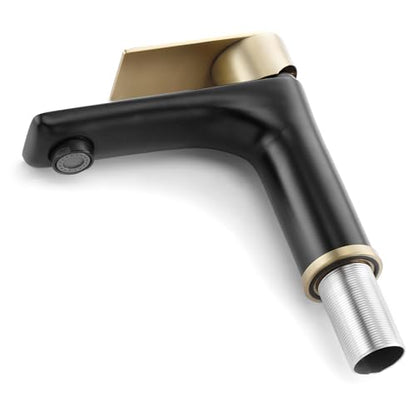 SUMERAIN Modern 304 Stainless Steel Bathroom Faucet Lead-Free Vanity Sink Faucet Black&Gold Single Handle Washbasin Faucet | Lead-Free, Single Handle, Unique Flow Pattern, Water-saving, Easy DIY Install - color: Black and Gold