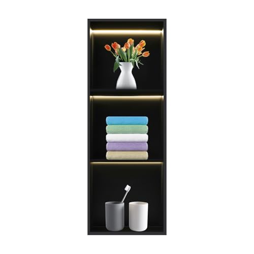 2-Tiers 12x24 Shower Niche with LED Light Strips, Matte Black Shower Niche Cabinet, Recessed Wall Cabinet, Stainless Steel Bathroom Shelf for Bathrooms, Kitchens, Toilets (12x36in) - size: 12x36in