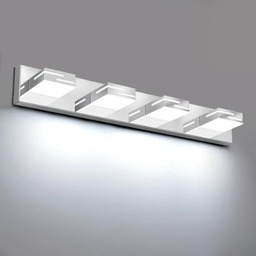 LED Modern Bathroom Vanity Light Fixtures, Dimmable Chrome Vanity Lights for Bathroom Lighting Fixtures Over Mirror, with 360° Rotatable Heads 4-Light 30-inch (Cool White 6000K) - color: Chrome, size: 4-light, 30-inch