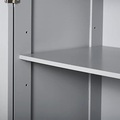 kleankin Freestanding Bathroom Floor Cabinet with 2 Doors 2 Drawers Gray | Wooden Bathroom Cabinet, Adjustable Shelf - color: Grey