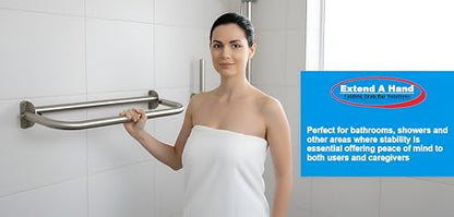 Extend-A-Hand Folding Grab Bar Extension 32" | Heavy-Duty Stainless Steel Wall-Mounted Bathroom Safety Bar for Shower, Toilet & Bathtub - color: Stainless Steel, size: 32x12 inches