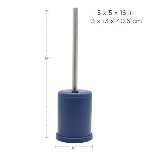 Toilet Bowl Cleaning Brush, Self-Closing Lid, Stainless-Steel Holder, 360 Degree Brush Head, Fingerprint-Proof, Rust Resistant, Compact Size (1 Pack, Navy) - color: Navy