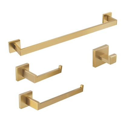 BAGNOLUX Gold Towel Bar, Bathroom Set 4 Pieces, Bath Towel Holder Set SUS304 Stainless Steel, Towel Bar Rack Set for Wall Mounted, Square Bathroom Accessories Set Fixture Heavy Duty, Brushed Brass - color: Brushed Brass