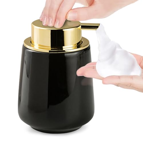 Modern Foam Soap Dispenser for Bathroom, Chic Ceramic Bottle(Black) | Gold Soap Dispenser Pump - color: Black