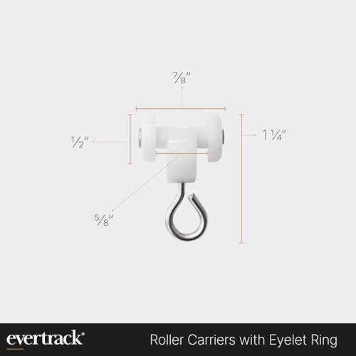 Roller Carriers with Eyelet Rings - Dual Wheel Carriers for Ceiling Mounted Curtain Track with Stainless Steel Loops for Drapery Hooks - Pack of 25 - size: Eyelet Rings - 25