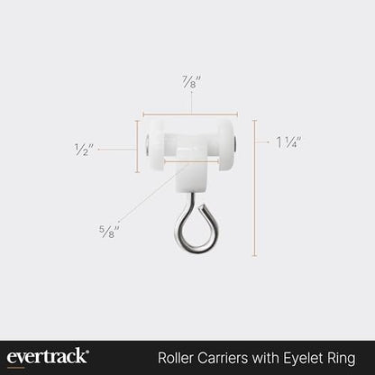 Roller Carriers with Eyelet Rings - Dual Wheel Carriers for Ceiling Mounted Curtain Track with Stainless Steel Loops for Drapery Hooks - Pack of 25 - size: Eyelet Rings - 25
