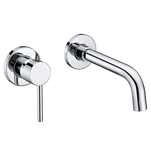 SUMERAIN Wall Mounted Bathroom Sink Faucet, Chrome Finish | Lavatory Faucet, 360°Swivel Spout, Left-Handed Design, Rough-in Valve included - color: Chrome, size: Left-Handed
