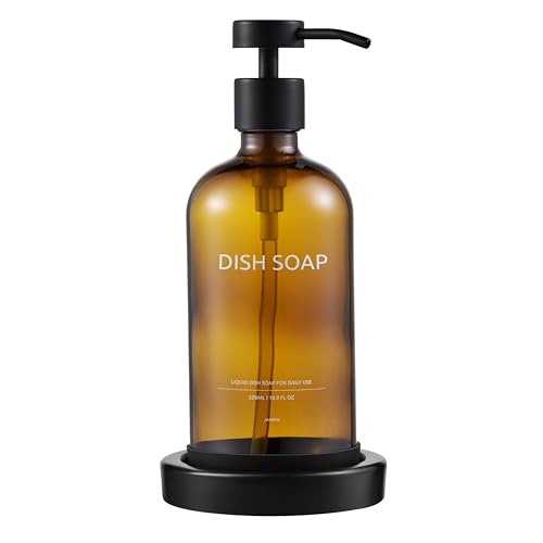 Glass Soap Dispenser Bathroom Set by Janxin, Foaming Kitchen soap Dispenser with Ceramic Tray for Dish Soap, Liquid Soap Dispenser for Hand Soap, Lotion, Body Wash (Amber) - color: Amber D