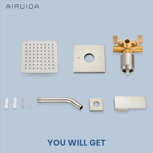 Airuida Shower Faucet Set,6 Inch Shower Valve Kit,Brushed Nickel | Male Threads,Rough-in Valve Shower Trim Kit,Single Handle Control Shower Set - color: Brushed Nickel, size: 6 Inch