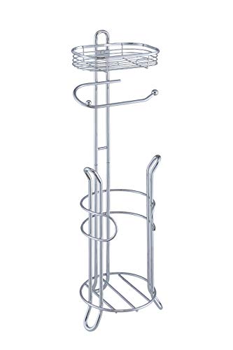 SunnyPoint Bathroom Heavyweight Toilet Tissue Paper Roll Storage Holder Stand with Reserve and Shelve, The Reserve Area Has Enough Space to Store Mega Rolls. (Chrome) - color: Chrome