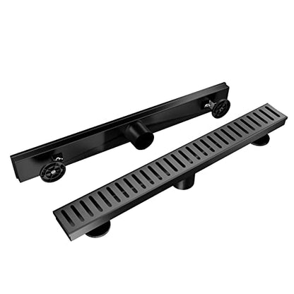 BARONAGE 28 Inch Linear Shower Drain, Capsule Grate, Matte Black | V-shaped Rapid Linear Drains, Rustproof, Hair Catcher, 304 Stainless Steel Rectangle Shower Floor Drain For Bathroom - size: 28 Inch