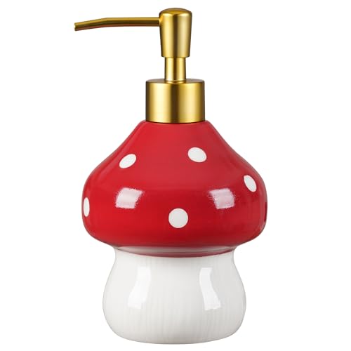 RQYIXI 17 Oz Mushroom Ceramic Soap Dispenser with ABS Pump,Refillable Liquid Bathroom soap Dispenser for Lotion,Body Wash,Cute Kitchen Soap Dispenser for Dish Soap,Hand Soap - color: Mushroom