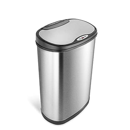 Ninestars Two-Piece Automatic Trash Can Combo Set, 13 Gal (50L) & 3 Gal (12L) Touchless Motion Sensor Garbage Cans with Odor-Sealing Lids, Matching Oval Stainless Steel, Black Trim