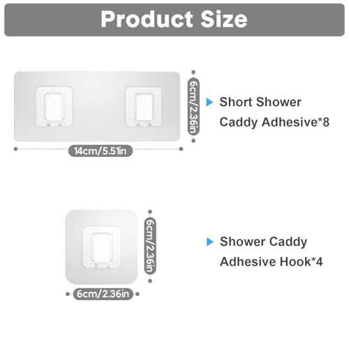 12 Pack Shower Caddy Adhesive Replacement, Waterproof Shower Shelf Adhesive Strips, Strong Adhesive Flat Hooks for Bathroom Storage Shelves and Kitchen Racks No Drilling, Clear - color: Transparent-12 Pack