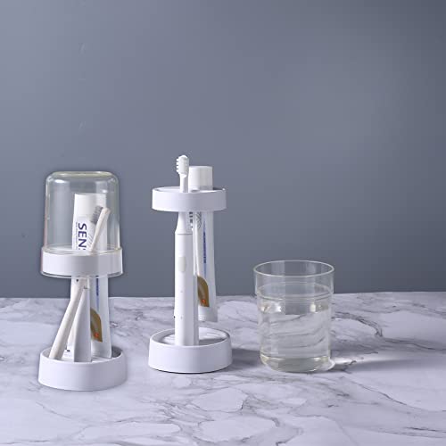Toothbrush Holder with Cup/Cover Contains 2 Slots, Compatible with Electric Toothbrushes and Conventional Toothbrushes, Can Store Toothpaste Meiloi