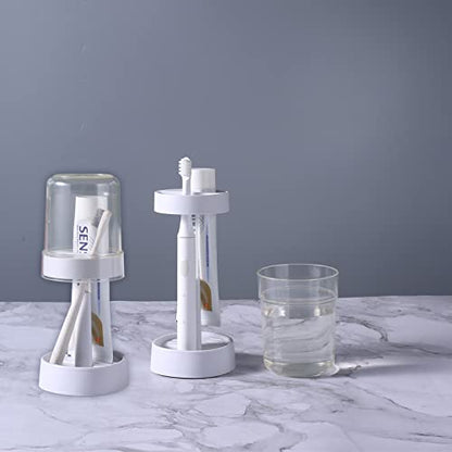 Toothbrush Holder with Cup/Cover Contains 2 Slots, Compatible with Electric Toothbrushes and Conventional Toothbrushes, Can Store Toothpaste Meiloi