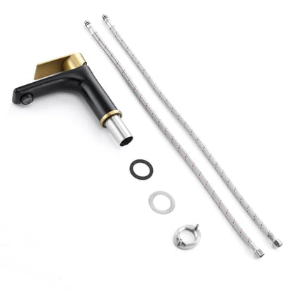 SUMERAIN Modern 304 Stainless Steel Bathroom Faucet Lead-Free Vanity Sink Faucet Black&Gold Single Handle Washbasin Faucet | Lead-Free, Single Handle, Unique Flow Pattern, Water-saving, Easy DIY Install - color: Black and Gold