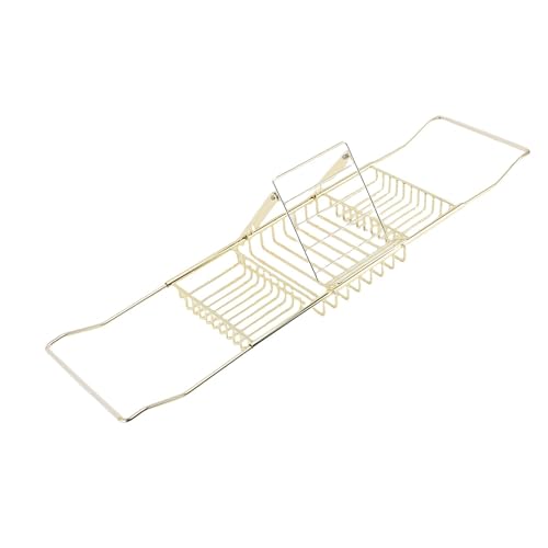 Yctze Stainless Steel Bathtub Tray, Adjustable Shower Tub Caddy with Extendable Sides & Removable Book Holder for Bathroom Accessories (Gold) - color: Gold